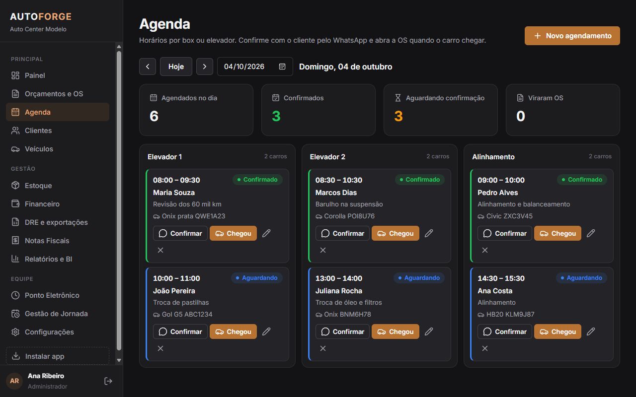 Agenda do AutoForge com os horários de cada elevador
